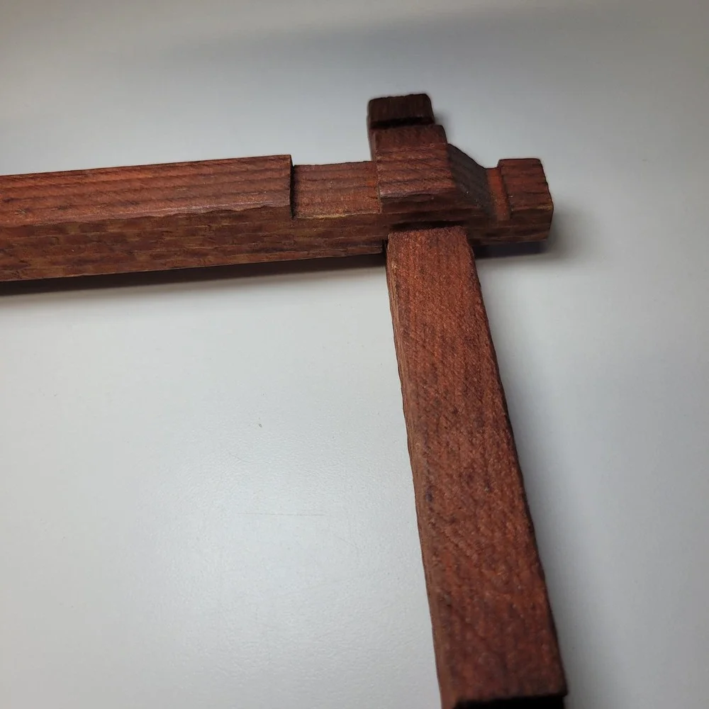 Vintage Long Square Interlocking Wooden Blocks Set of 2 Brown 8.25 Inch Notched